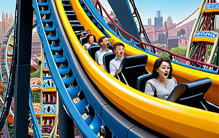 **Image Prompt:** A rollercoaster representing the fluctuating value of digital assets, with news headlines and regulatory symbols swirling around it. Emphasize both excitement and anxiety. The rollercoaster car is filled with diverse people.